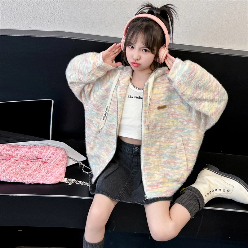 木木屋 舒适连帽拉链夹克外套 彩虹色 青少年