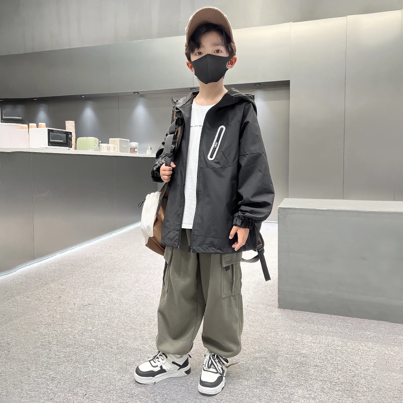 木木屋 舒适亲肤简约连帽拉链长袖夹克外套青少年