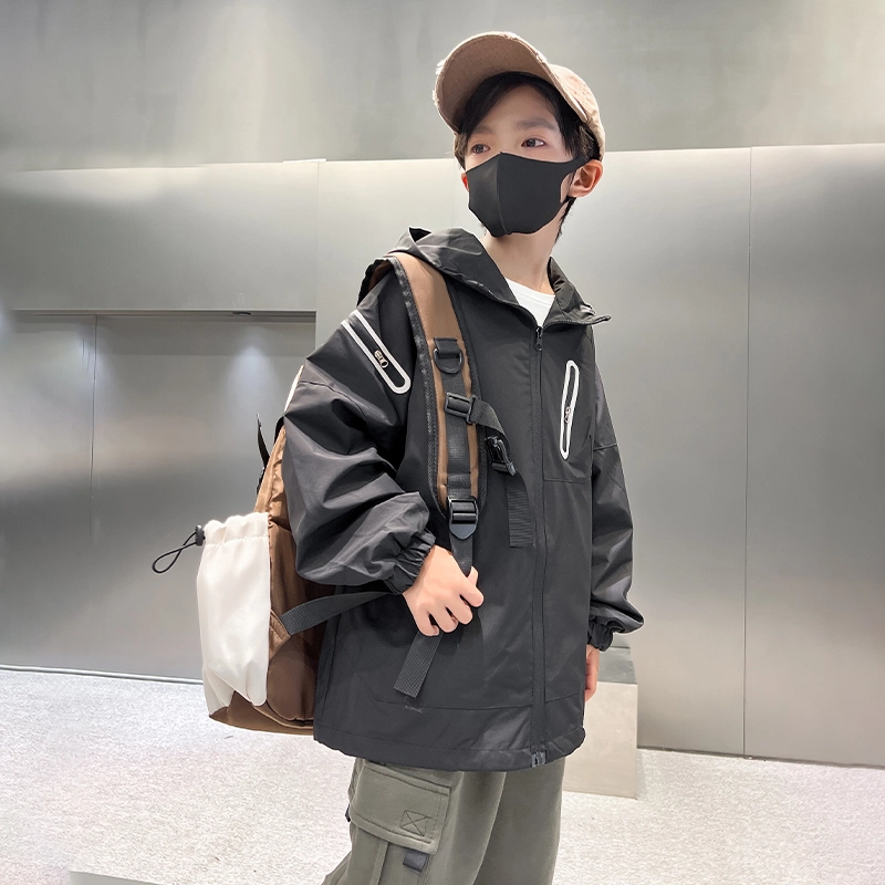 木木屋 舒适亲肤简约连帽拉链长袖夹克外套青少年