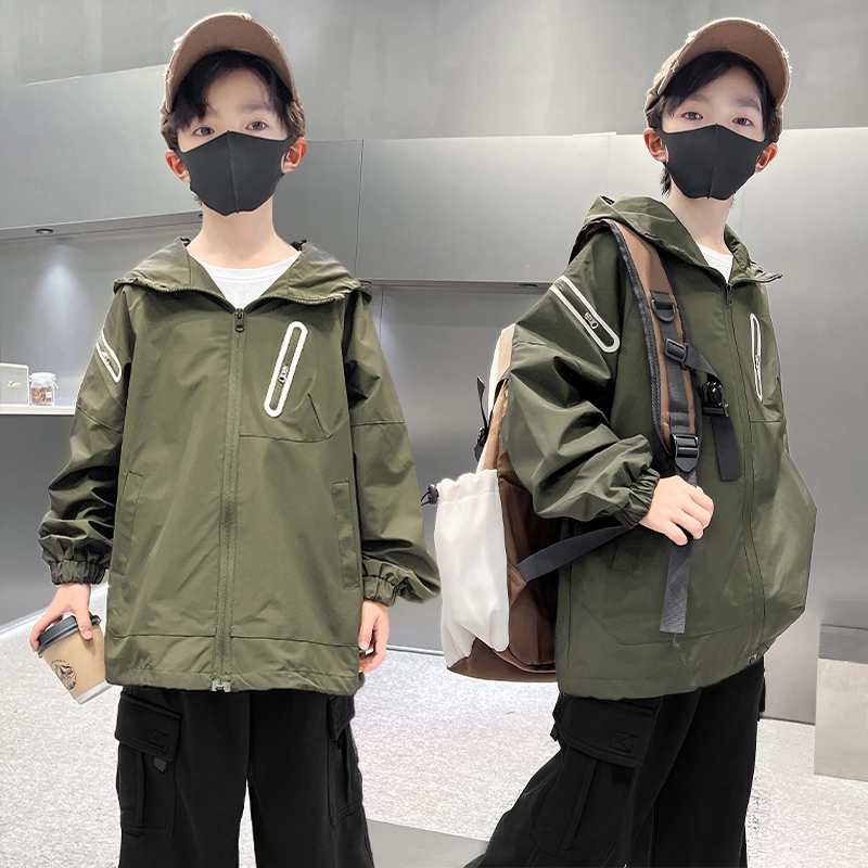 木木屋 舒适亲肤简约连帽拉链长袖夹克外套青少年