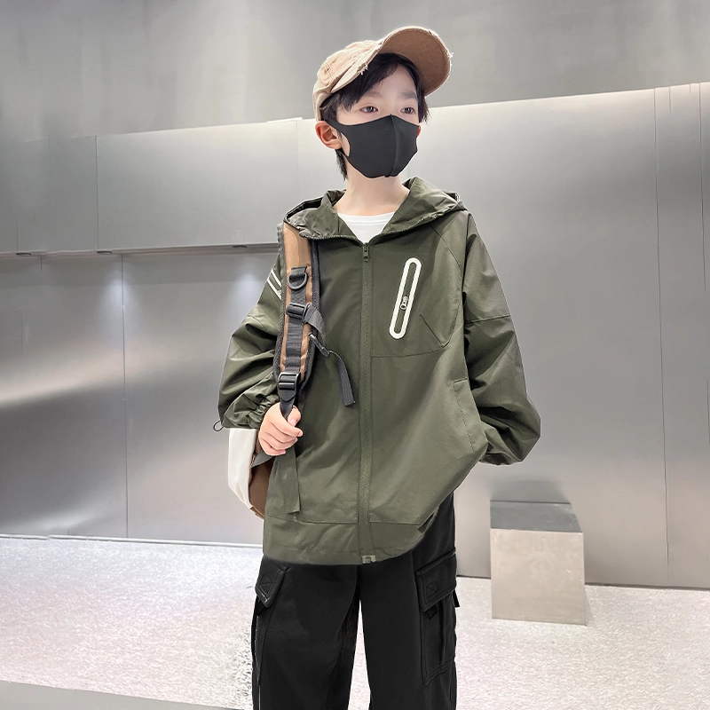 木木屋 舒适亲肤简约连帽拉链长袖夹克外套青少年