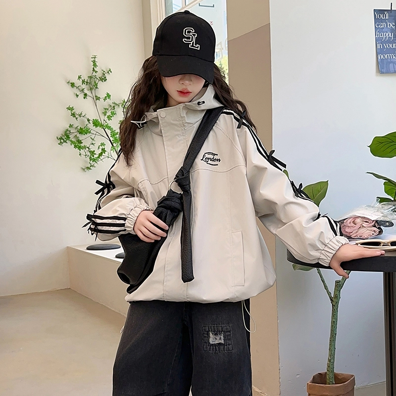 木木屋 舒适连帽拉链条纹夹克外套 青少年