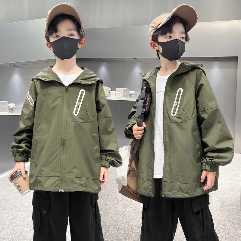 木木屋 舒适亲肤简约连帽拉链长袖夹克外套青少年