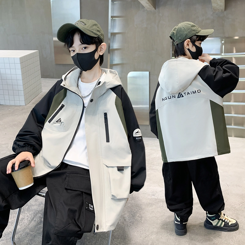 木木屋 时髦洋气潮酷百搭插肩拼色连帽长袖夹克外套青少年