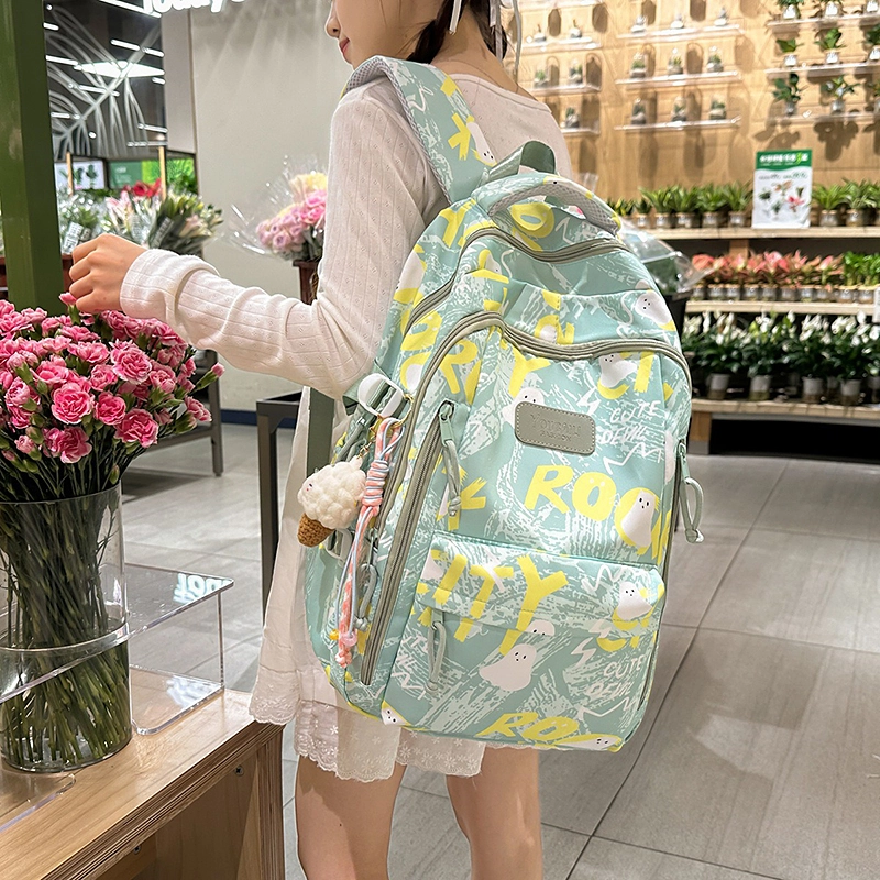 蔻蒂熊 涂鸦韩版印花书包初中高中中学生睿营大容量高颜值可爱潮流 涤纶 双肩包 常规 青少年 白色/黑色/紫色/绿色/粉色