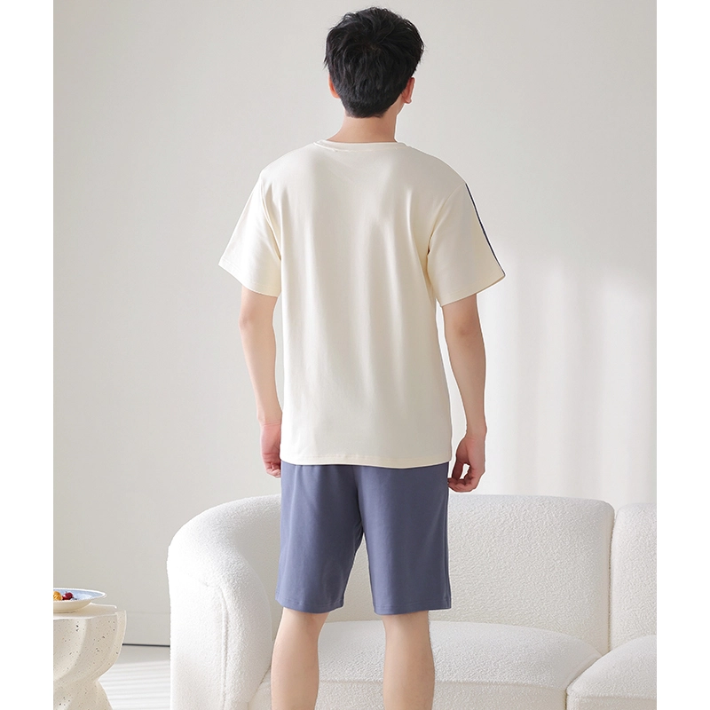 莫代尔 薄款韩版卡通时尚亲肤透气短袖五分裤家居服休闲可外穿睡衣套装 男款 杏色