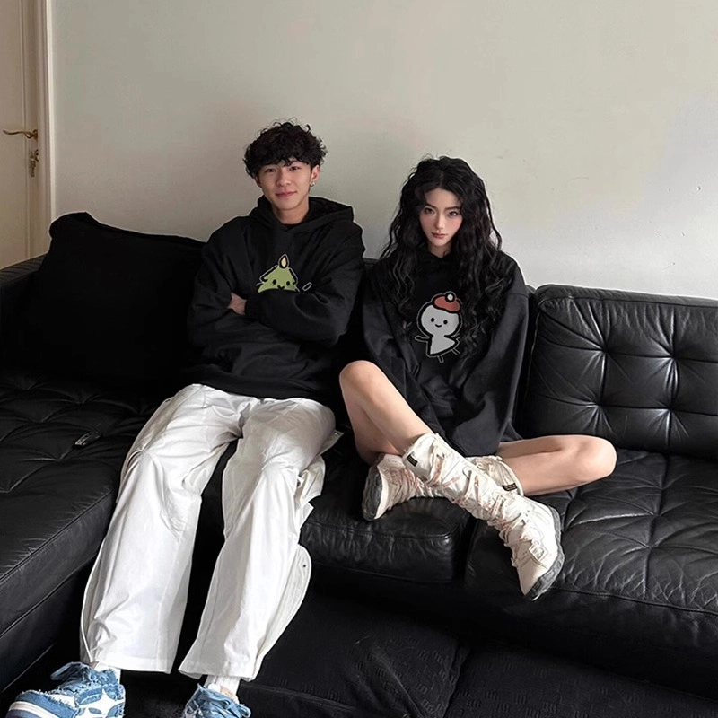 莫代尔 舒适亲肤卡通潮流韩版时尚印花休闲连帽长袖可外穿打底衣 男女同款