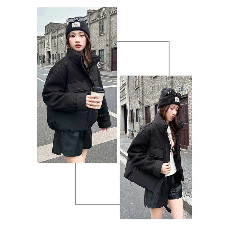 丝絮丝绸 冬季时尚韩版宽松加厚连帽面包服保暖外套棉服 女款