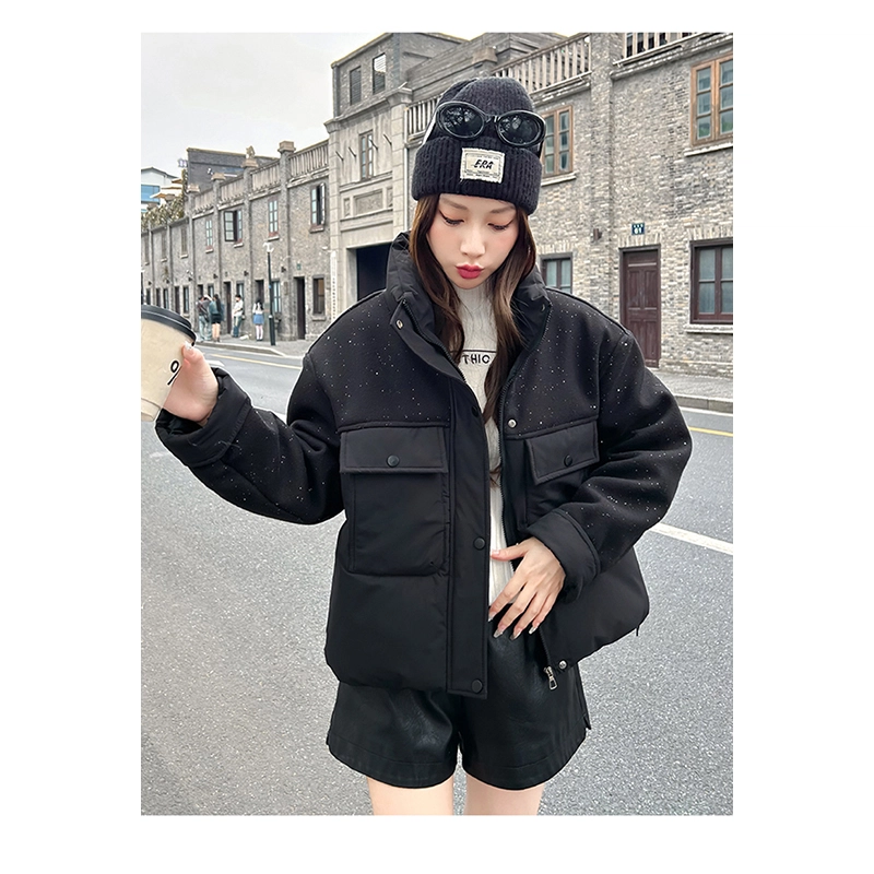丝絮丝绸 冬季时尚韩版宽松加厚连帽面包服保暖外套棉服 女款