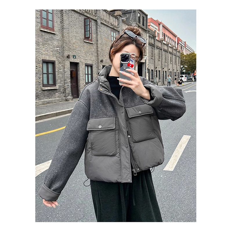 丝絮丝绸 冬季时尚韩版宽松加厚连帽面包服保暖外套棉服 女款
