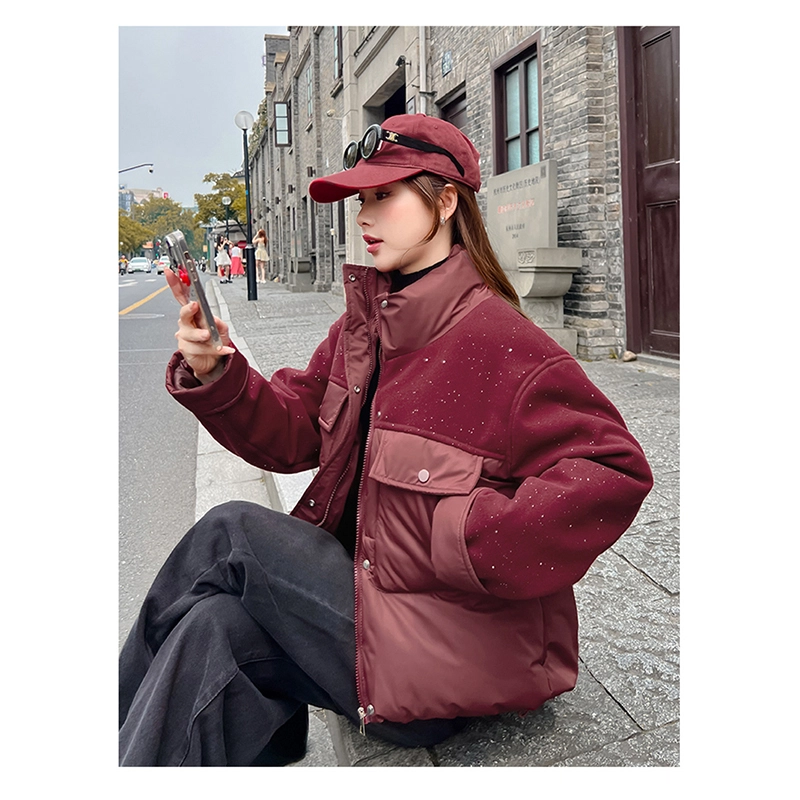 丝絮丝绸 冬季时尚韩版宽松加厚连帽面包服保暖外套棉服 女款