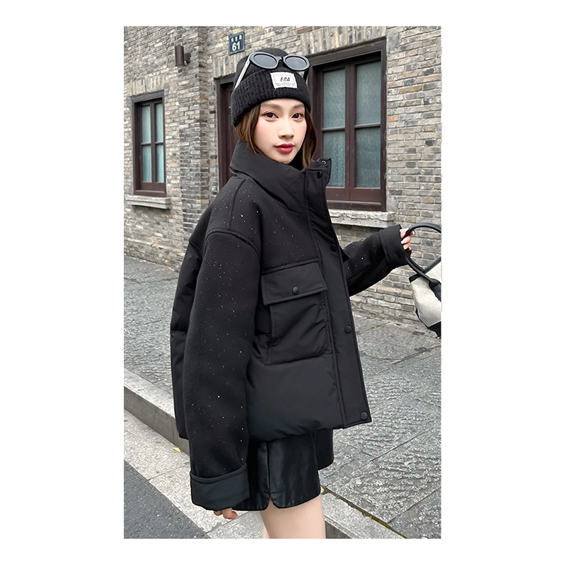 丝絮丝绸 冬季时尚韩版宽松加厚连帽面包服保暖外套棉服 女款