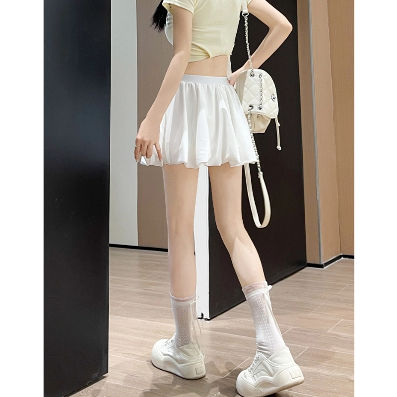 丝絮丝绸 松紧腰高腰蓬蓬裙时尚休闲短裙 女款