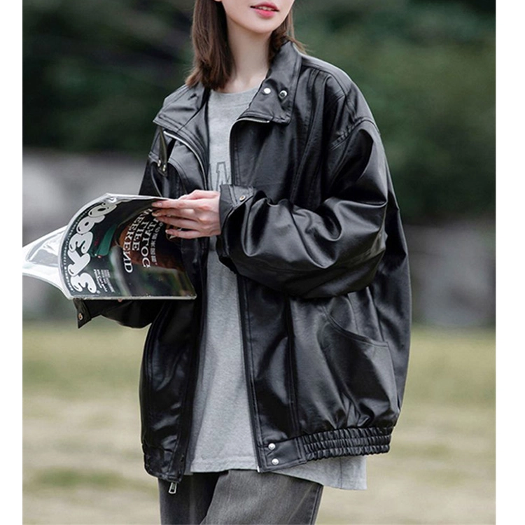 丝絮丝绸 秋冬季宽松时尚潮牌机车服外套皮衣 女款