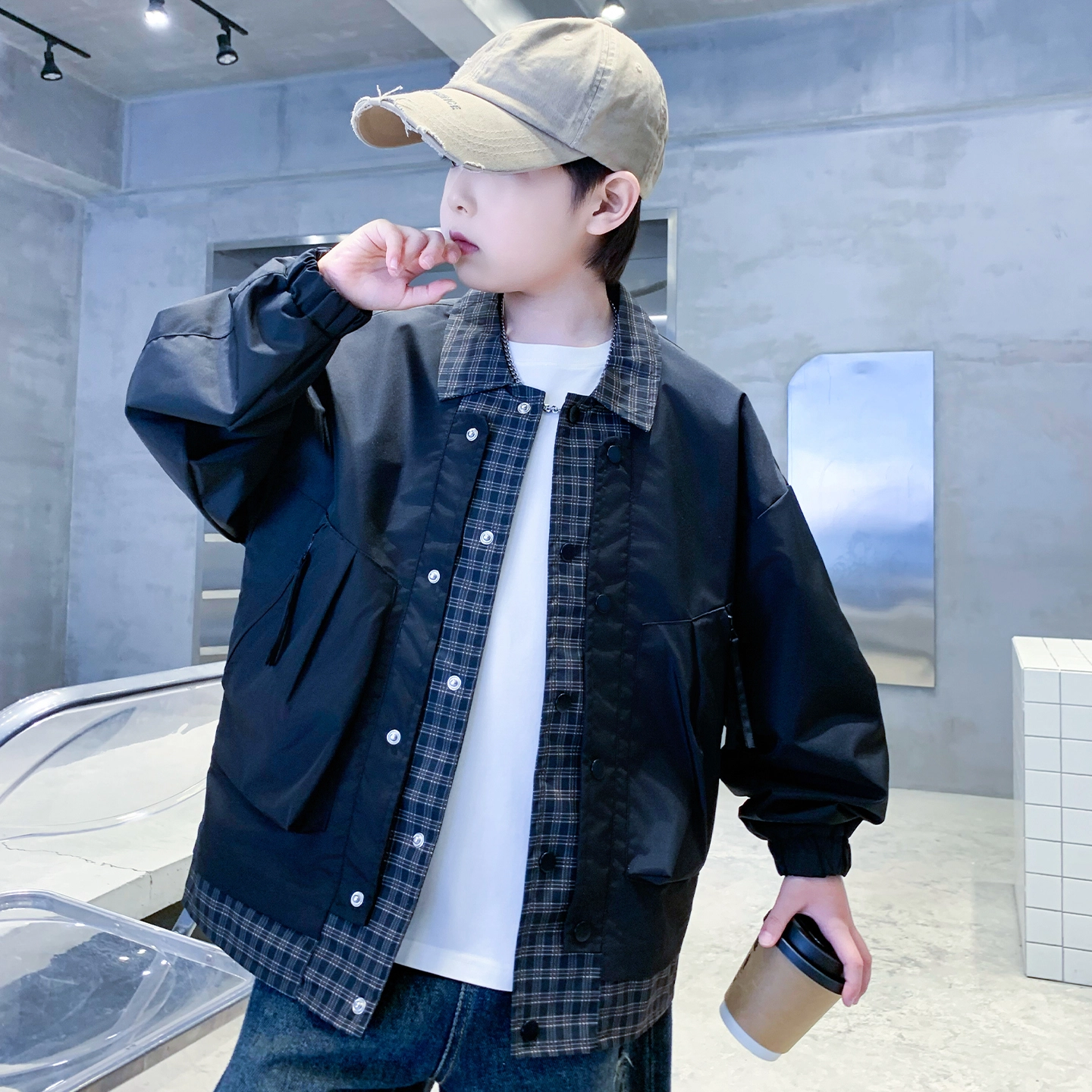 俞兆林夹克 假两件格子拼接简约百搭户外运动小众潮流休闲舒适 青少年