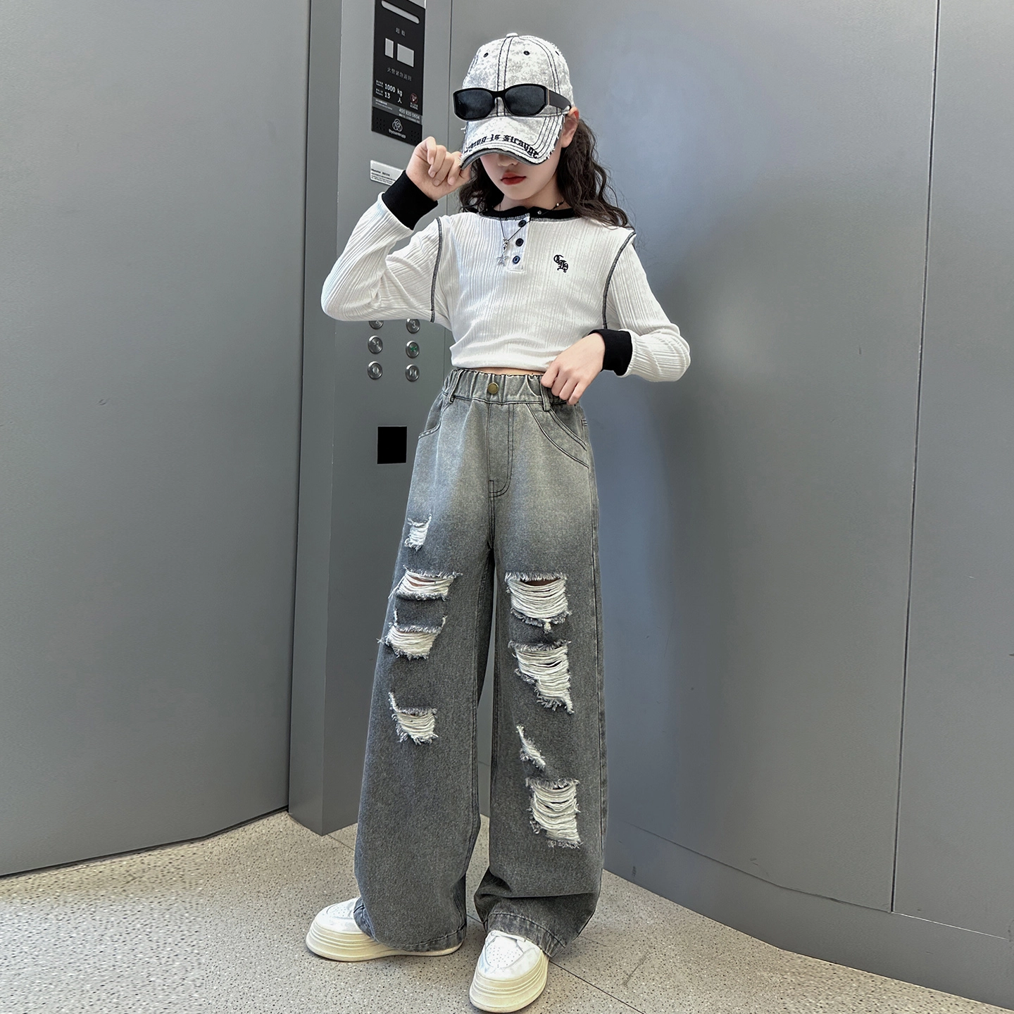 俞兆林牛仔裤 宽松美式复古高街水洗破洞做旧高级感时尚潮流微弹显高显瘦修身垂感休闲裤腿 青少年