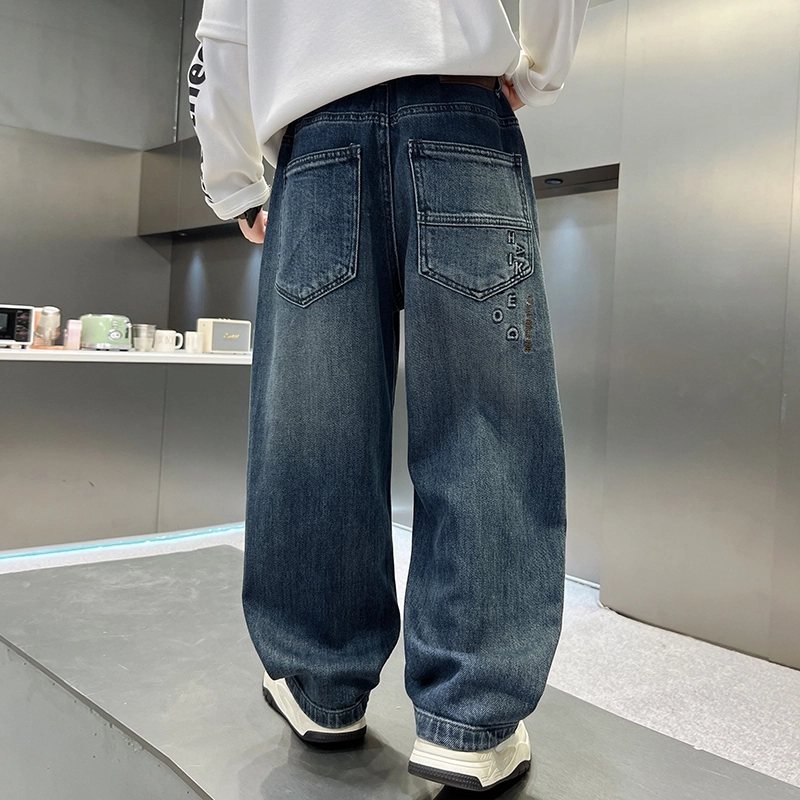 俞兆林牛仔裤 男大童酷帅纯色潮范直筒户外健身跑步舒适亲肤 青少年
