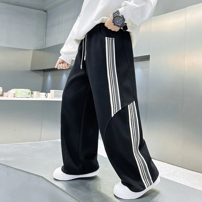 俞兆林 男大童卫裤简约条纹潮范直筒户外健身跑步舒适亲肤适中儿童运动裤 春秋 青少年