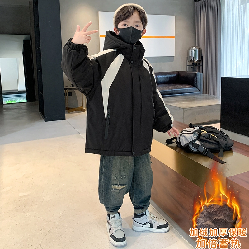 俞兆林派克服 男大童连帽美式拼色加绒加棉派舒适保暖 青少年