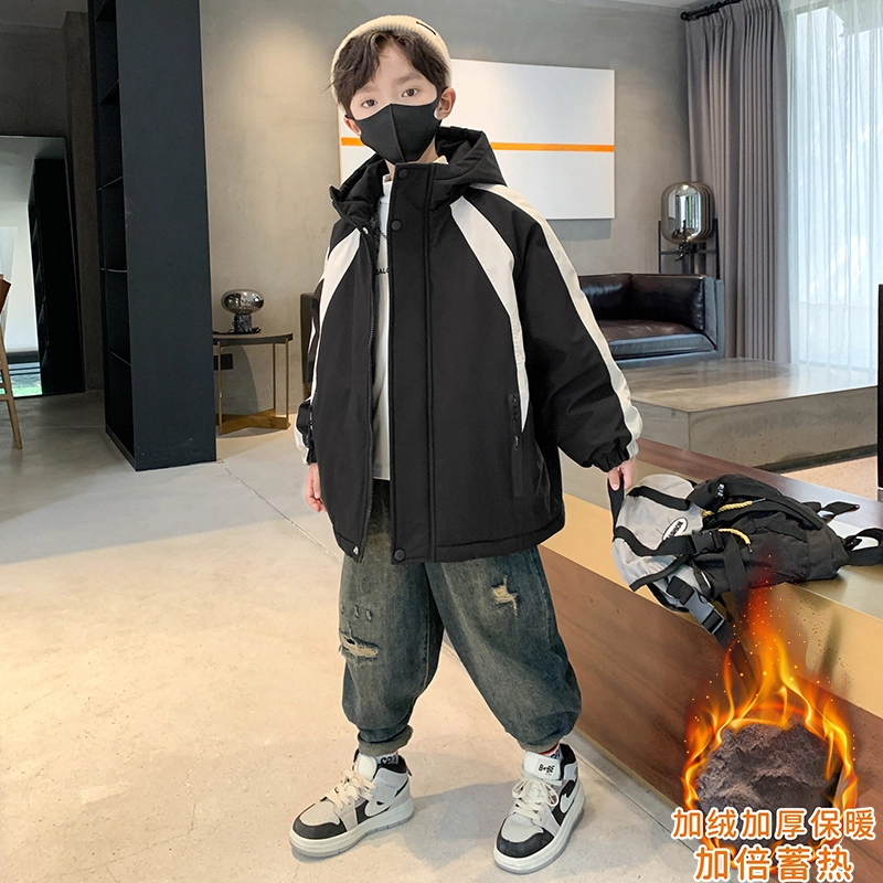 俞兆林派克服 男大童连帽美式拼色加绒加棉派舒适保暖 青少年