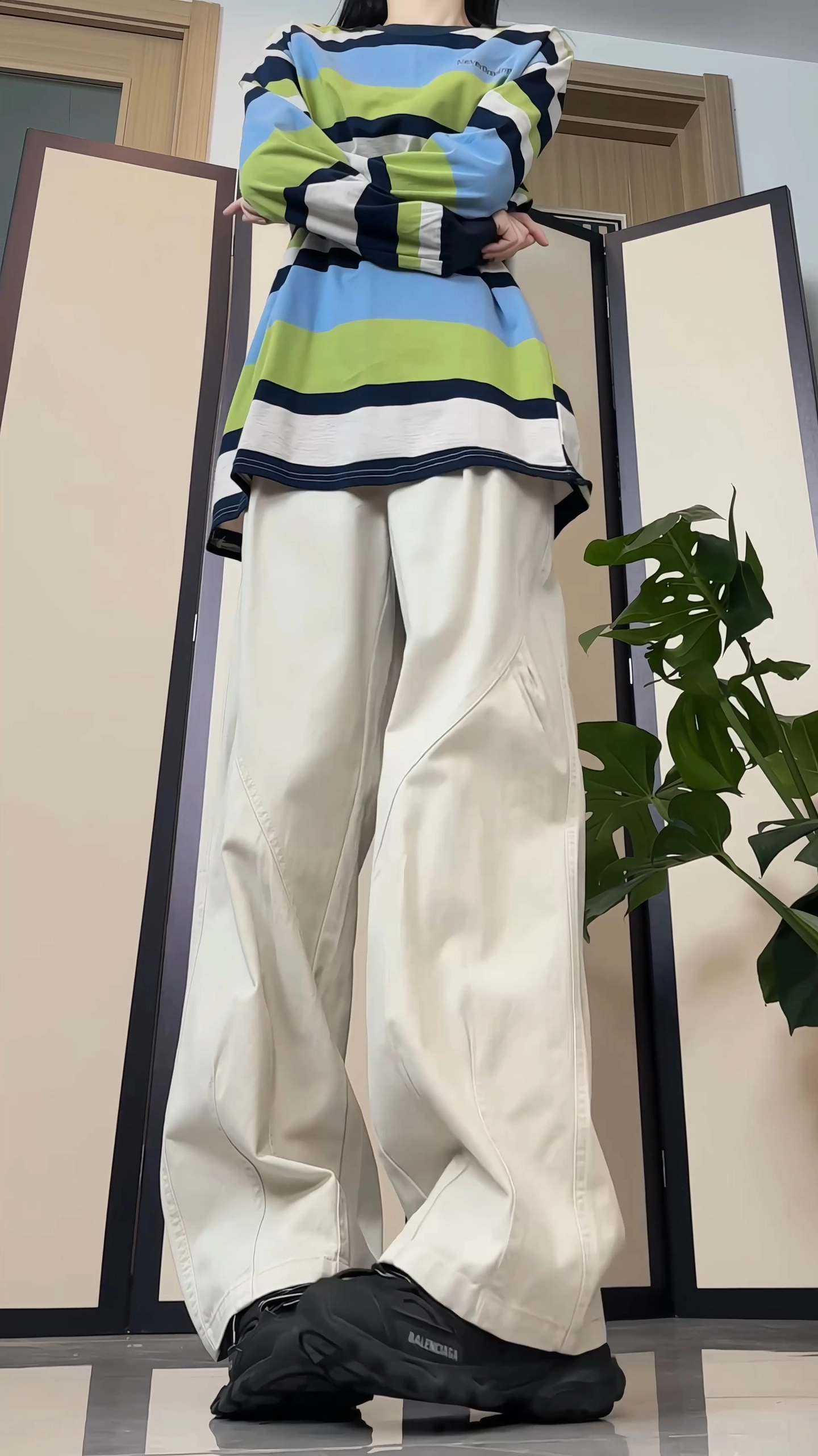 水中花 高街风格解构褶皱裤子潮牌女显瘦显高干伞兵裤直筒美式工装长裤休闲裤 女款