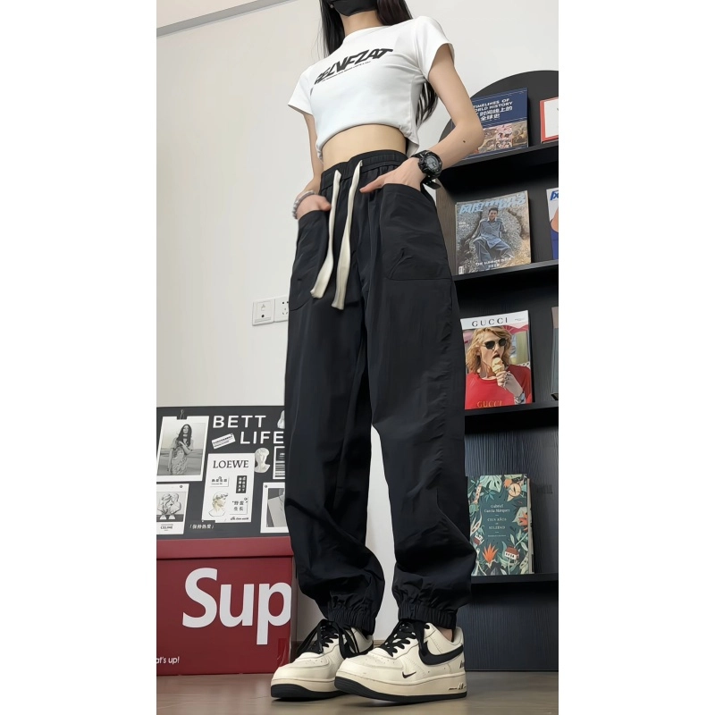 水中花 美式速干工装裤女夏冰丝裤子青少年九分运动裤百搭简约束脚休闲裤 女款