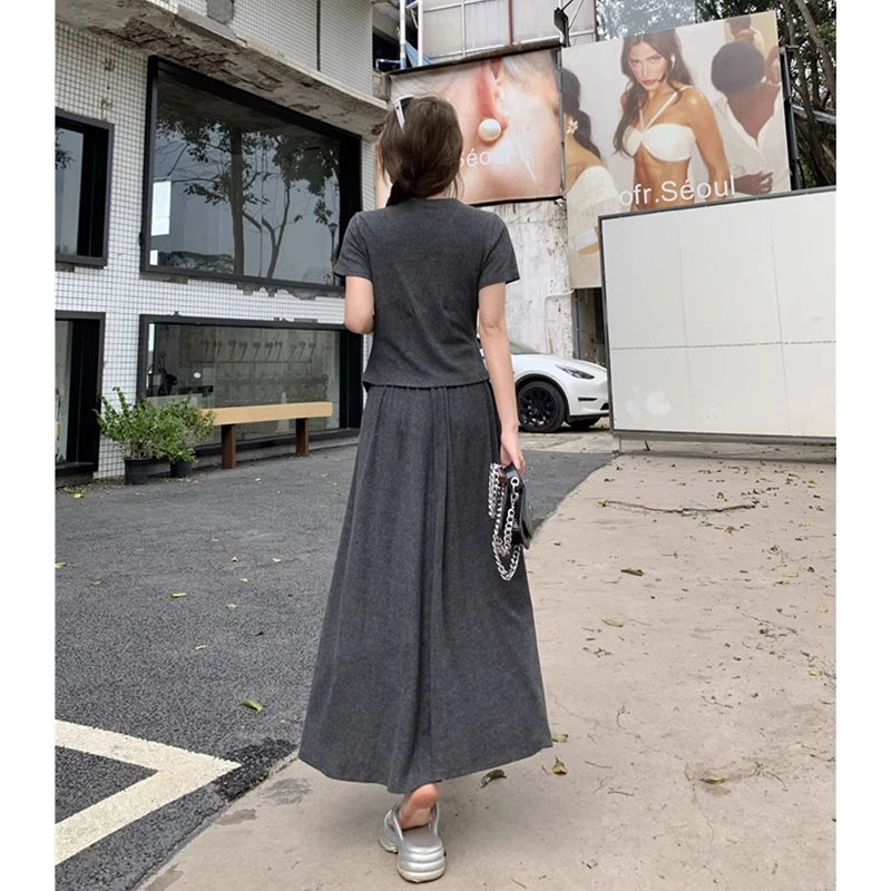 水中花 百搭舒适短袖上衣修身显瘦休闲优雅慵懒气质半身裙裙装套装 女款
