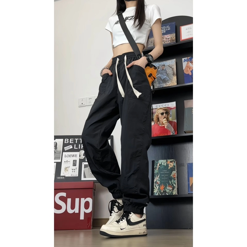 水中花 美式速干工装裤女夏冰丝裤子青少年九分运动裤百搭简约束脚休闲裤 女款