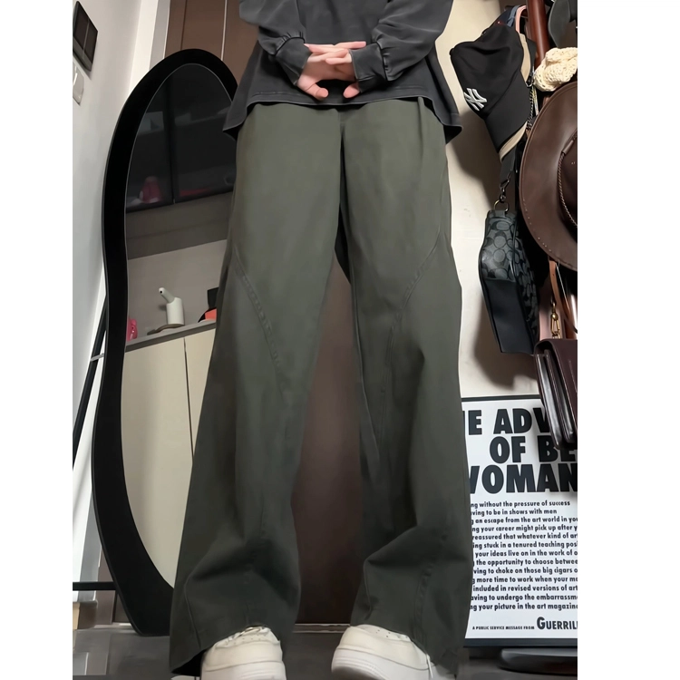 水中花 高街风格解构褶皱裤子潮牌女显瘦显高干伞兵裤直筒美式工装长裤休闲裤 女款