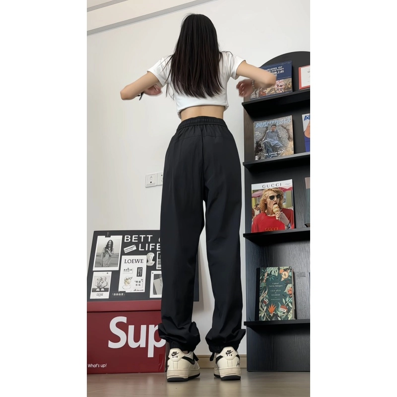 水中花 美式速干工装裤女夏冰丝裤子青少年九分运动裤百搭简约束脚休闲裤 女款