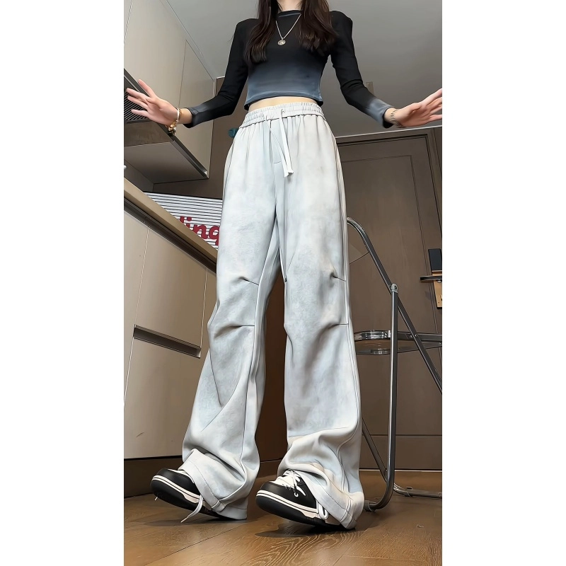 水中花 纯色宽松适中中腰系带休闲裤 女款