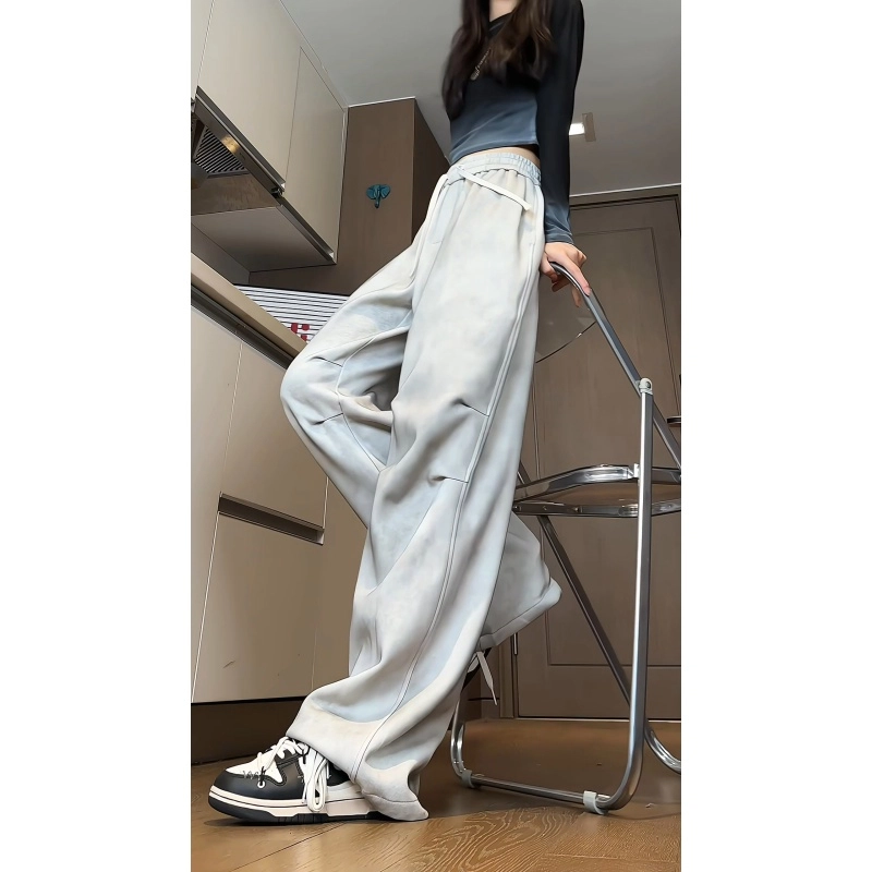 水中花 纯色宽松适中中腰系带休闲裤 女款