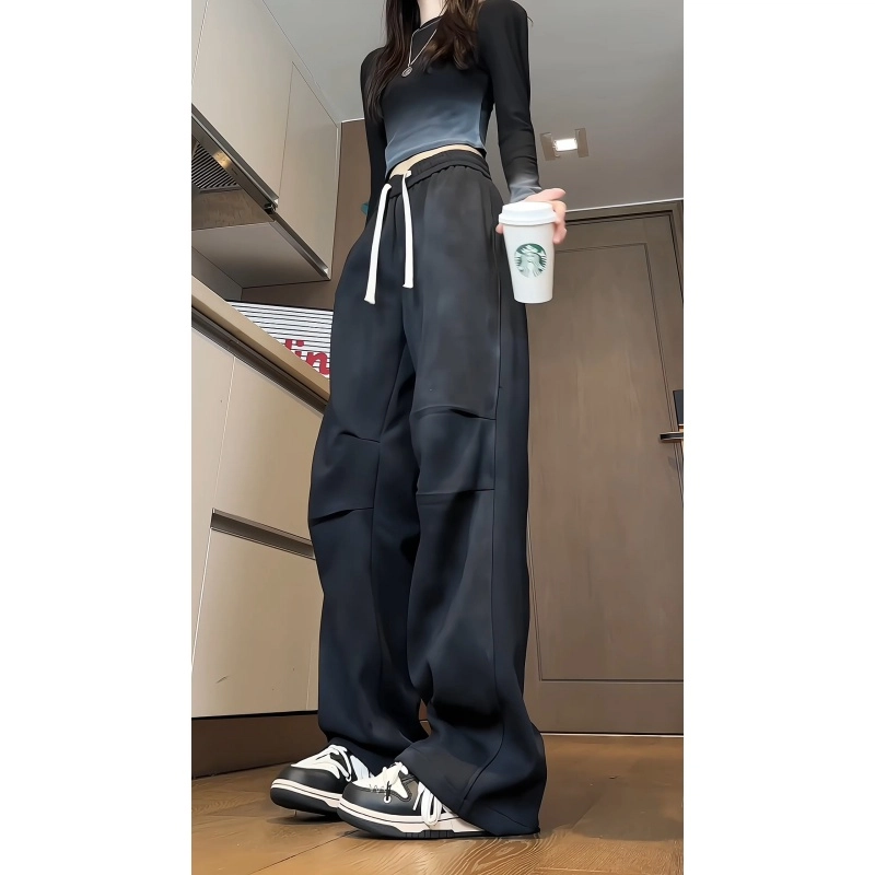 水中花 纯色宽松适中中腰系带休闲裤 女款