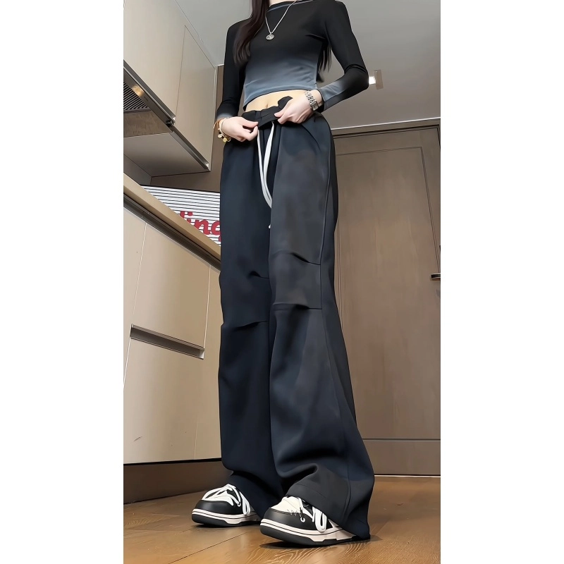 水中花 纯色宽松适中中腰系带休闲裤 女款