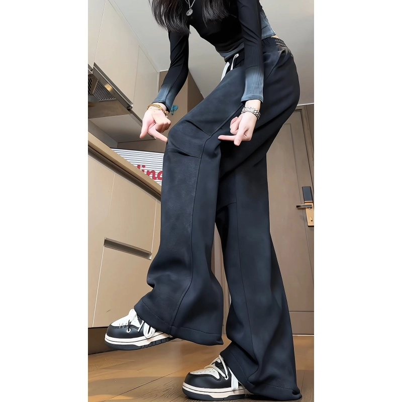 水中花 纯色宽松适中中腰系带休闲裤 女款