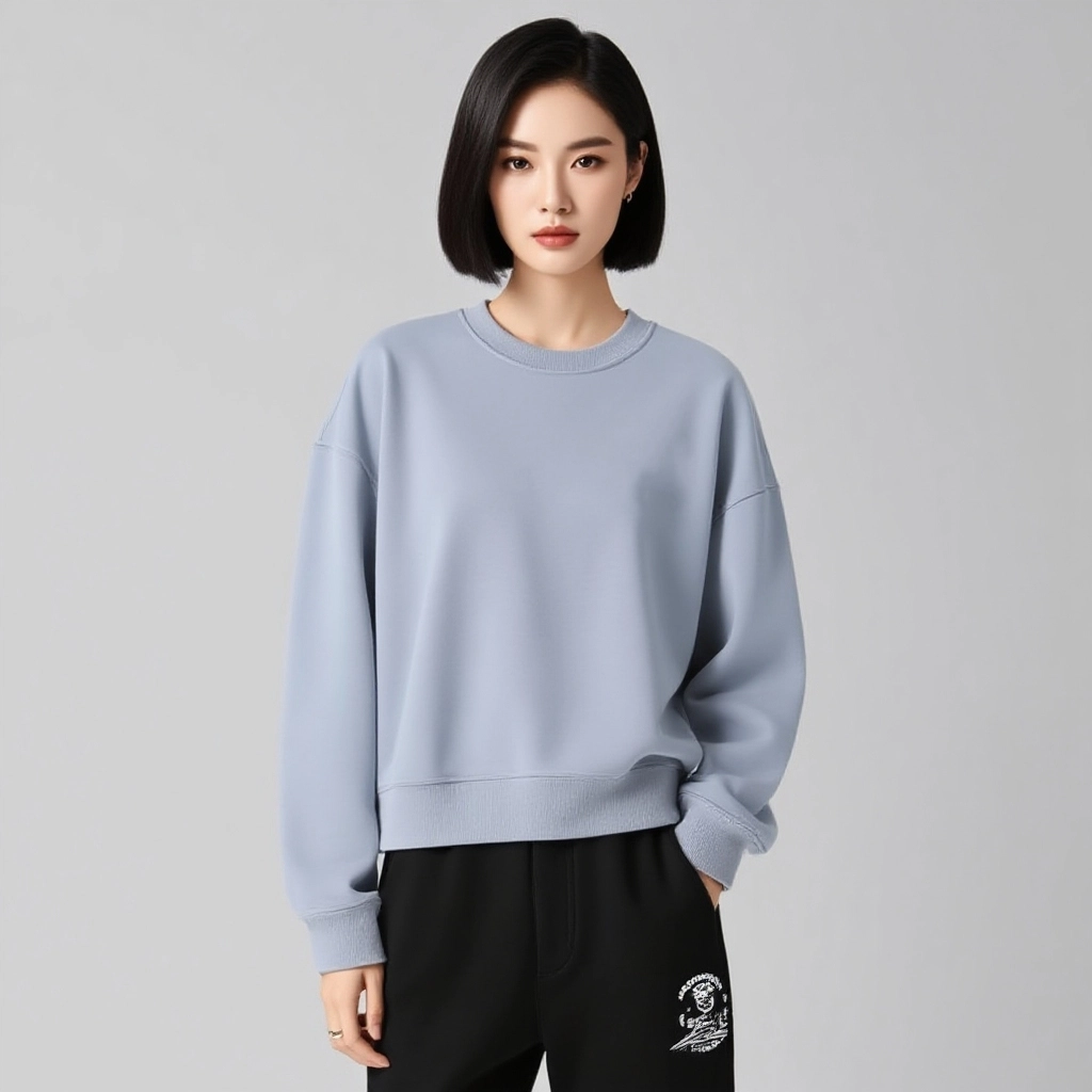 棉致 纯色简约复古休闲柔软抗皱舒适基础百搭美式街头宽松落肩套头圆领卫衣 男女同款