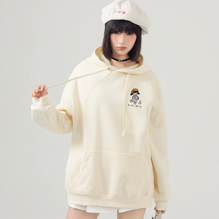 棉致 彩色线条小女孩潮流百搭简约时尚学院风柔软舒适松紧抽绳连帽长袖卫衣 女款