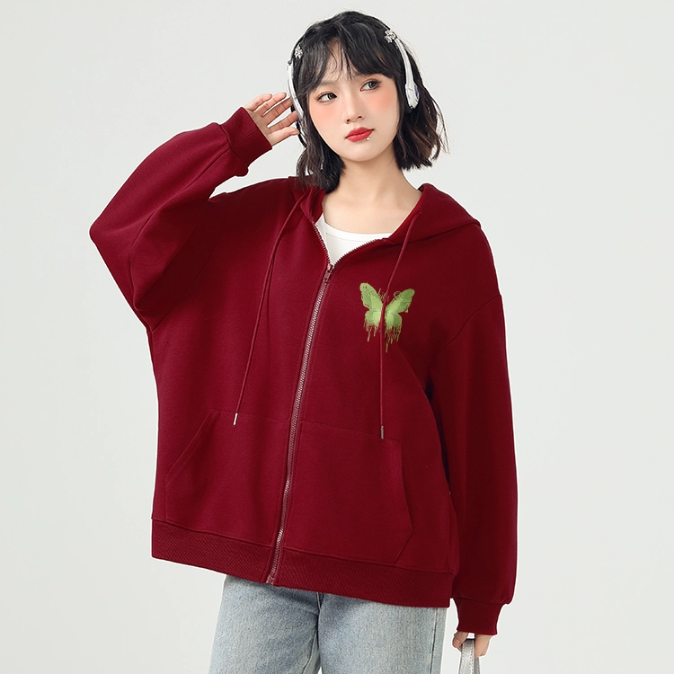 棉致 简约纯色宽松连帽长袖卫衣 女款