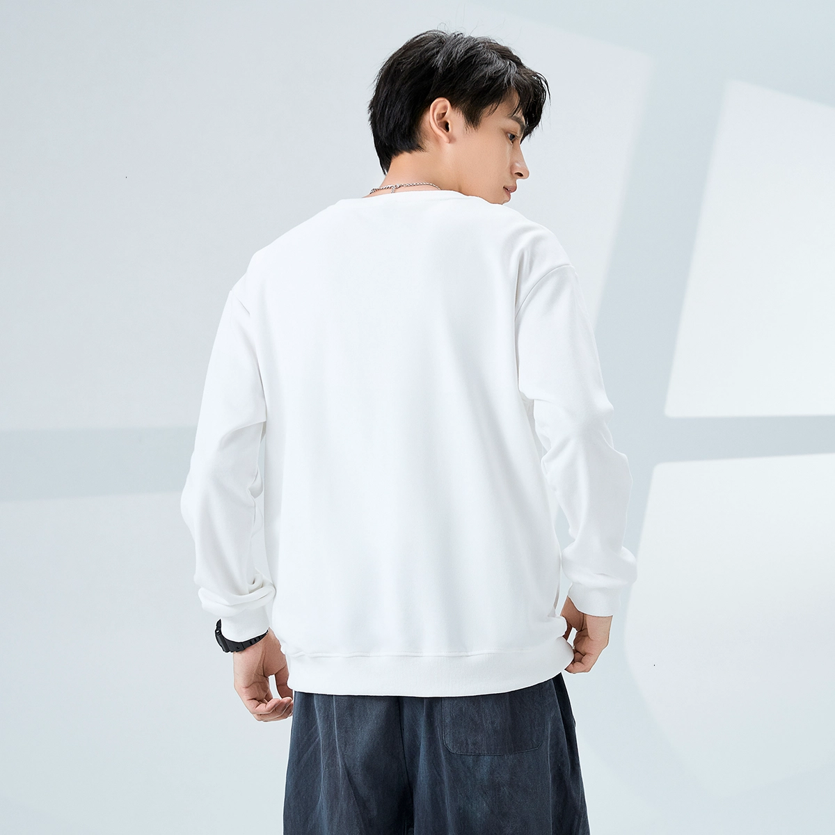棉致 魔术杠简约纯色复古休闲柔软抗皱舒适基础百搭美式街头宽松落肩套头圆领卫衣 男女同款