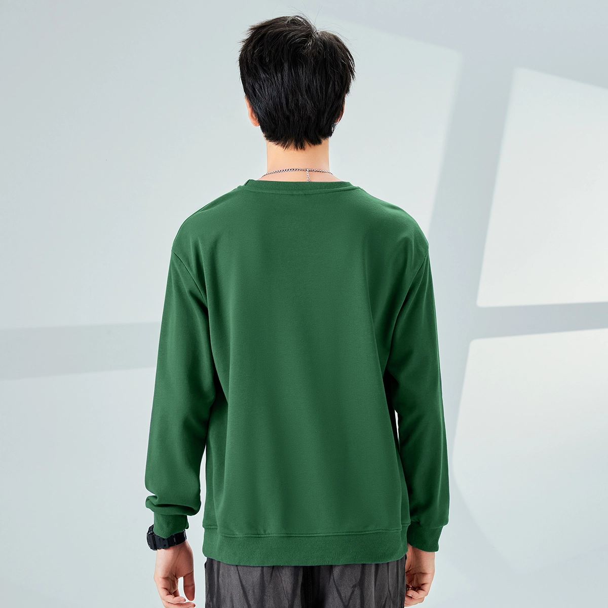棉致 简约纯色复古休闲柔软抗皱舒适基础百搭美式街头宽松落肩套头圆领卫衣 男女同款