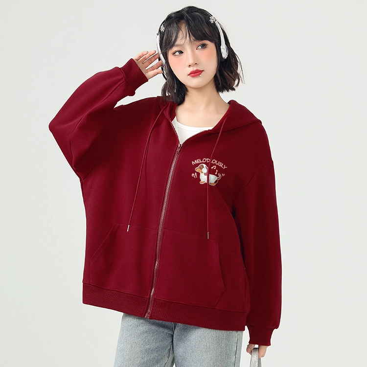 棉致 潮流个性音乐小狗时尚百搭牛奶丝复合抗皱宽松休闲长袖卫衣 女款