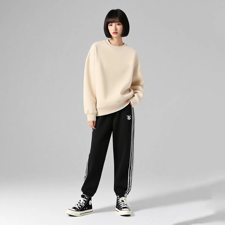 棉致 纯色简约复古休闲柔软抗皱舒适基础百搭美式街头宽松落肩套头圆领卫衣 男女同款
