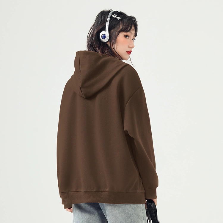 棉致 简约纯色宽松连帽长袖卫衣 女款