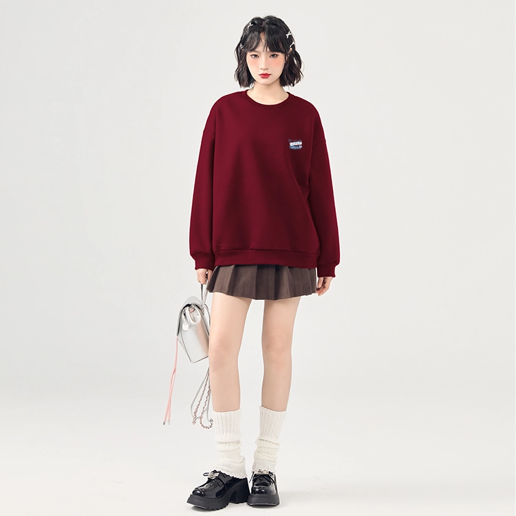 棉致 创意字母简约柔软百搭通勤舒适弹力学院风多巴胺宽松落肩圆领长袖卫衣 女款