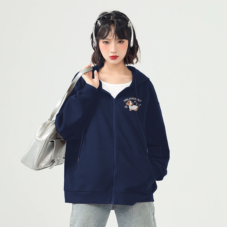 棉致 潮流个性音乐小狗时尚百搭牛奶丝复合抗皱宽松休闲长袖卫衣 女款