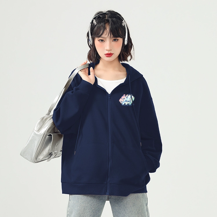 棉致 潮流个性小兔涂鸦时尚百搭纯色牛奶丝复合抗皱宽松落肩休闲卫衣 女款