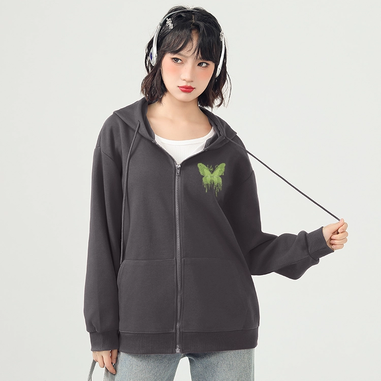 棉致 简约纯色宽松连帽长袖卫衣 女款