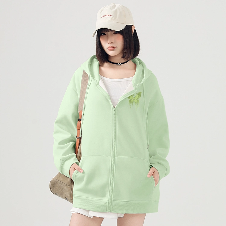 棉致 简约纯色宽松连帽长袖卫衣 女款