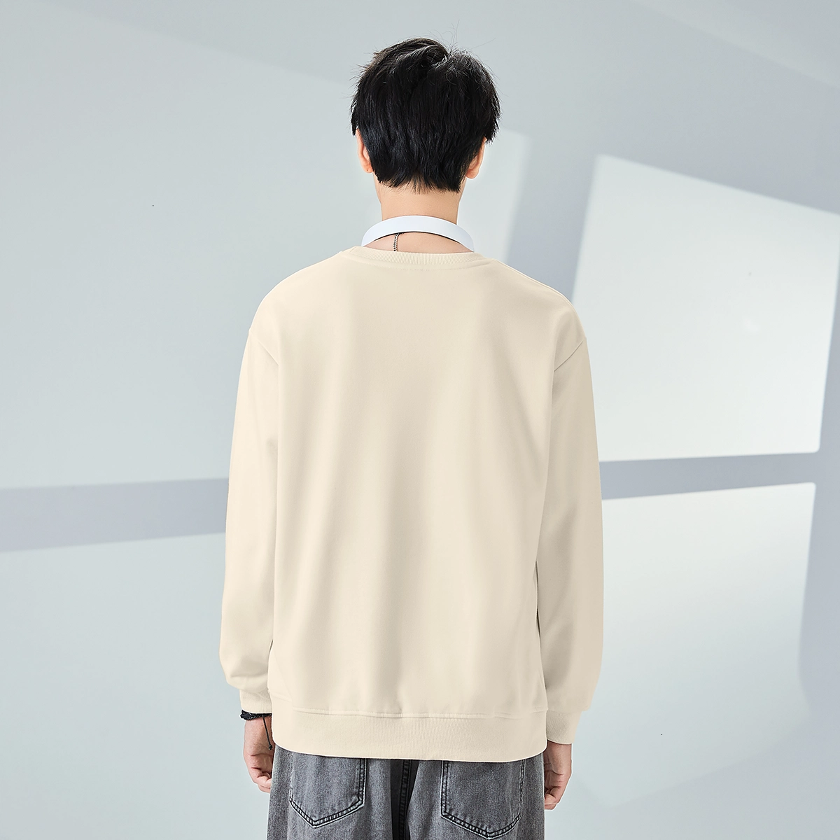 棉致 简约纯色复古休闲柔软抗皱舒适基础百搭美式街头宽松落肩套头圆领卫衣 男女同款