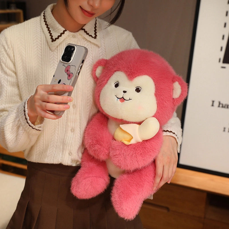 皮皮豆 吃香蕉的粉色小猴子 玩偶 毛绒公仔